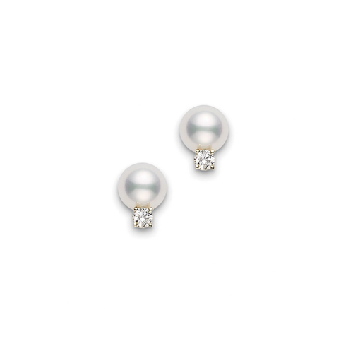 Akoya Cultured Pearl Earrings with Diamonds - PES 702D K