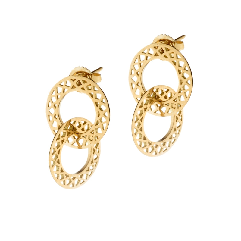18k Yellow Gold Small Double Drop Earrings -EDRE-016
