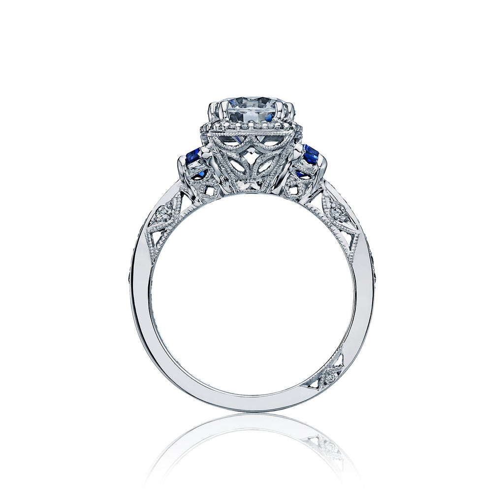 'Dantela' 6.5mm Round Engagement Ring with Blue Sapphires. -2628 RD S P SM W Tacori