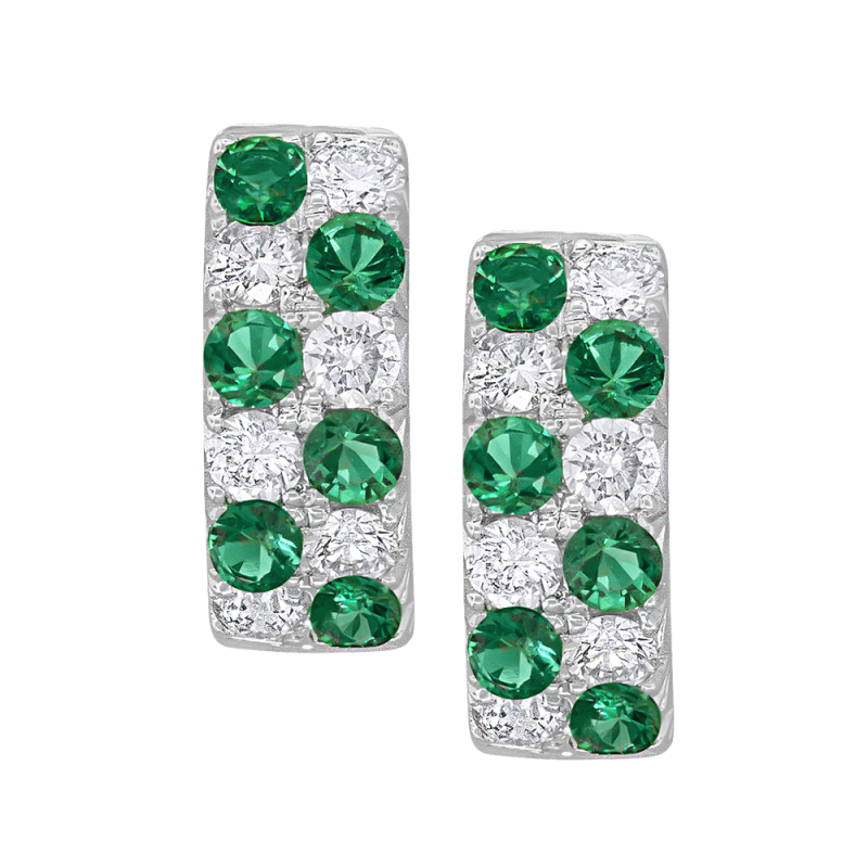 BM Huggie Hoop Earrings with Diamond and Emerald - S-E 6563-EM