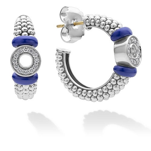 Blue Caviar and Diamond Circle Hoop Earrings -81934-CL LAGOS