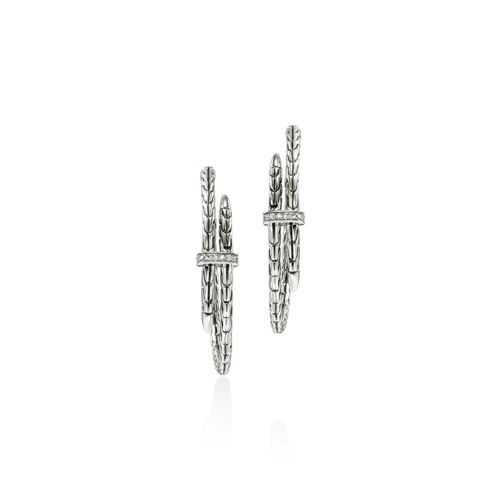 Sterling Silver Spear Hoops with Diamonds - EBP9012472DI