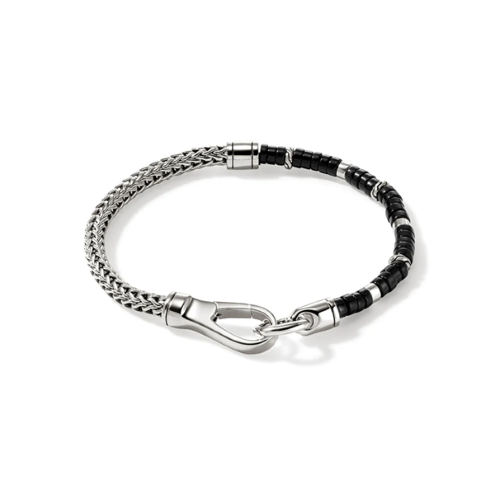Sterling Silver Heishi Chain Bracelet Onyx - BUS9012521BON