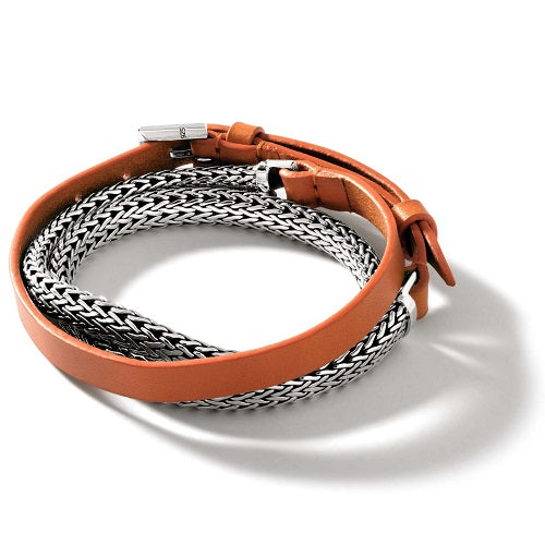 Orange Icon Leather Wrap Bracelet BU901047ORXUM