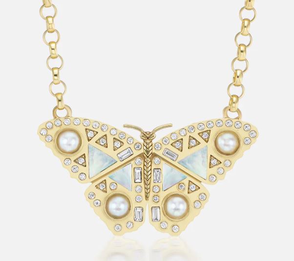 Diamond and Pearl Butterfly Necklace MNGR-BFLY-PRL