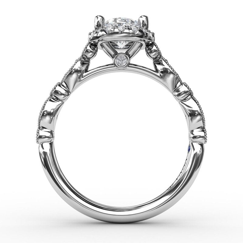 Classic Oval Halo Engagement Ring w/ Detailed Milgrain Band S3065WG FANA