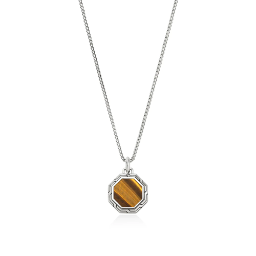 Sterling Silver Octagon Tag Pendant with Tiger Eye - NMS9011601TE