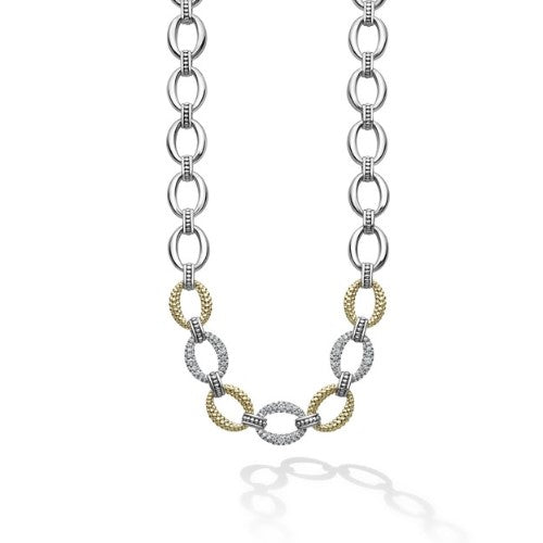 Caviar Lux Three Station Diamond Link Necklace -81153-DD18