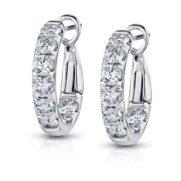 18k White Gold Diamond Hhuggie Hoop Earrings - E0096