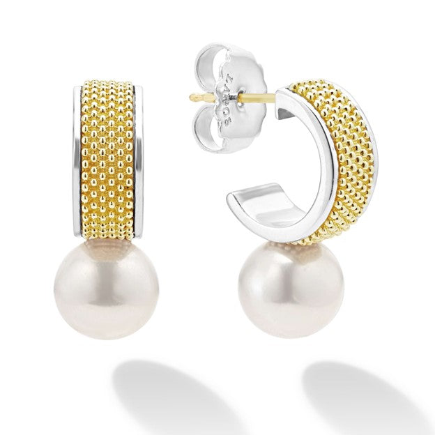 Luna Two Tone Pearl Hoop Earrings - 01-82078-M