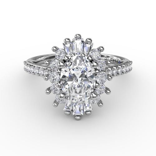 Mixed Shape Oval Diamond Halo Engagement Ring Ballerina Style S4026WG
