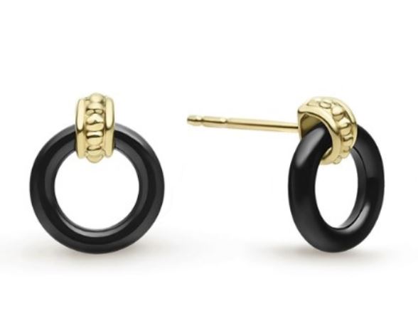 Caviar Gold Black Ceramic Circle Stud Earrings