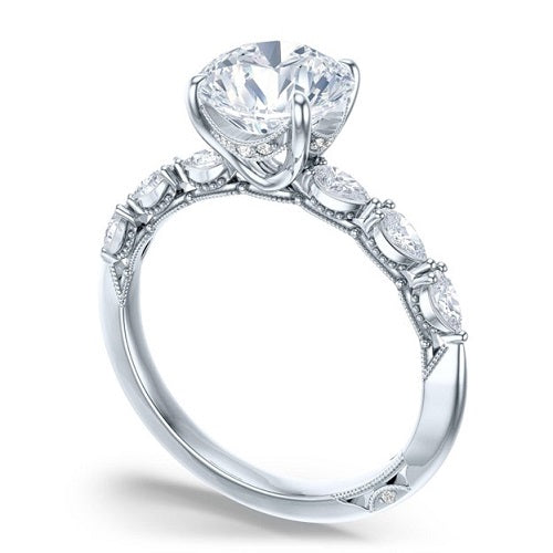 Sculpted Crescent Round Solitaire Engagment Ring 2687 RD 8 W