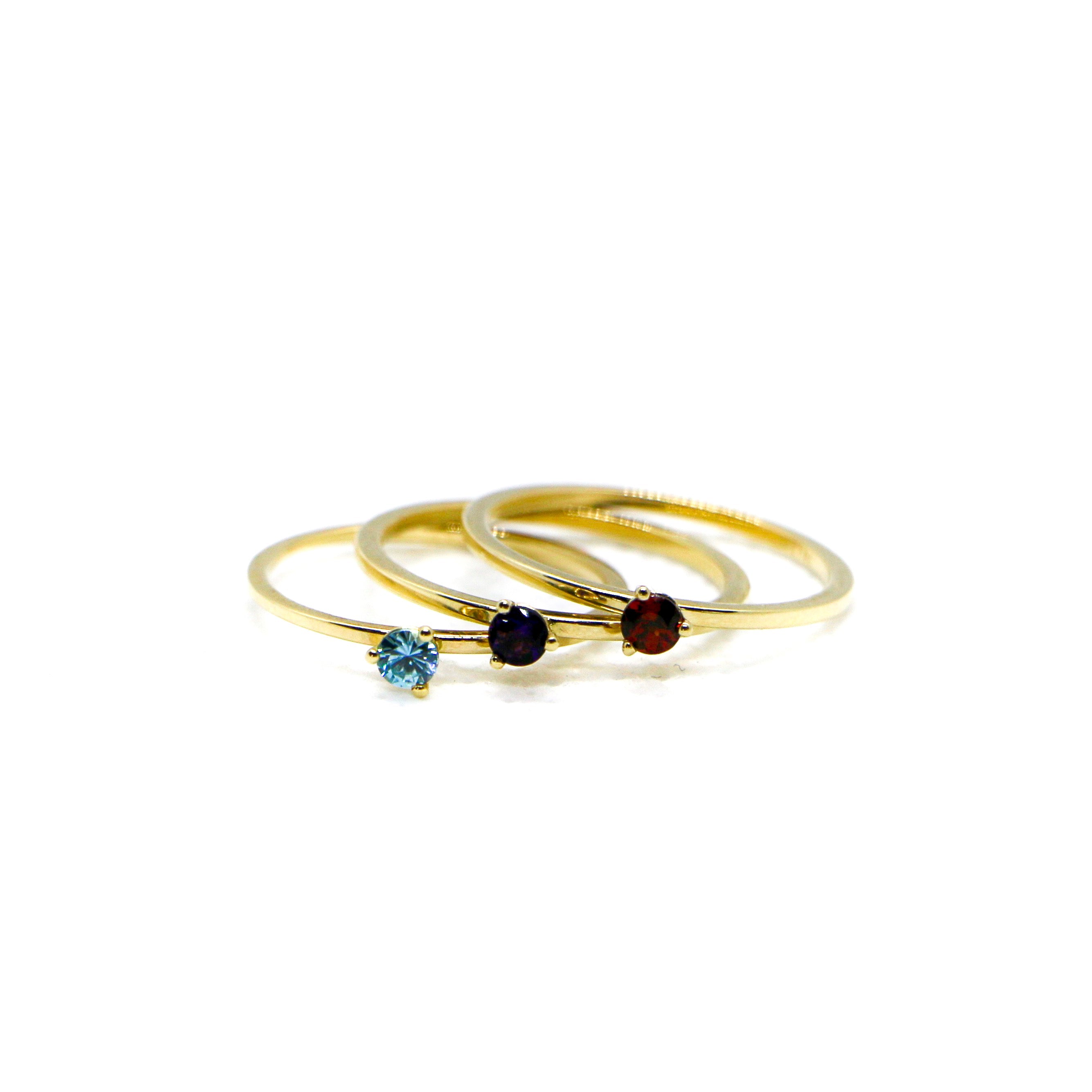 Yellow Gold Birthstone Ring -SRY Stack - Garnet, Amethyst, Aquamarine
