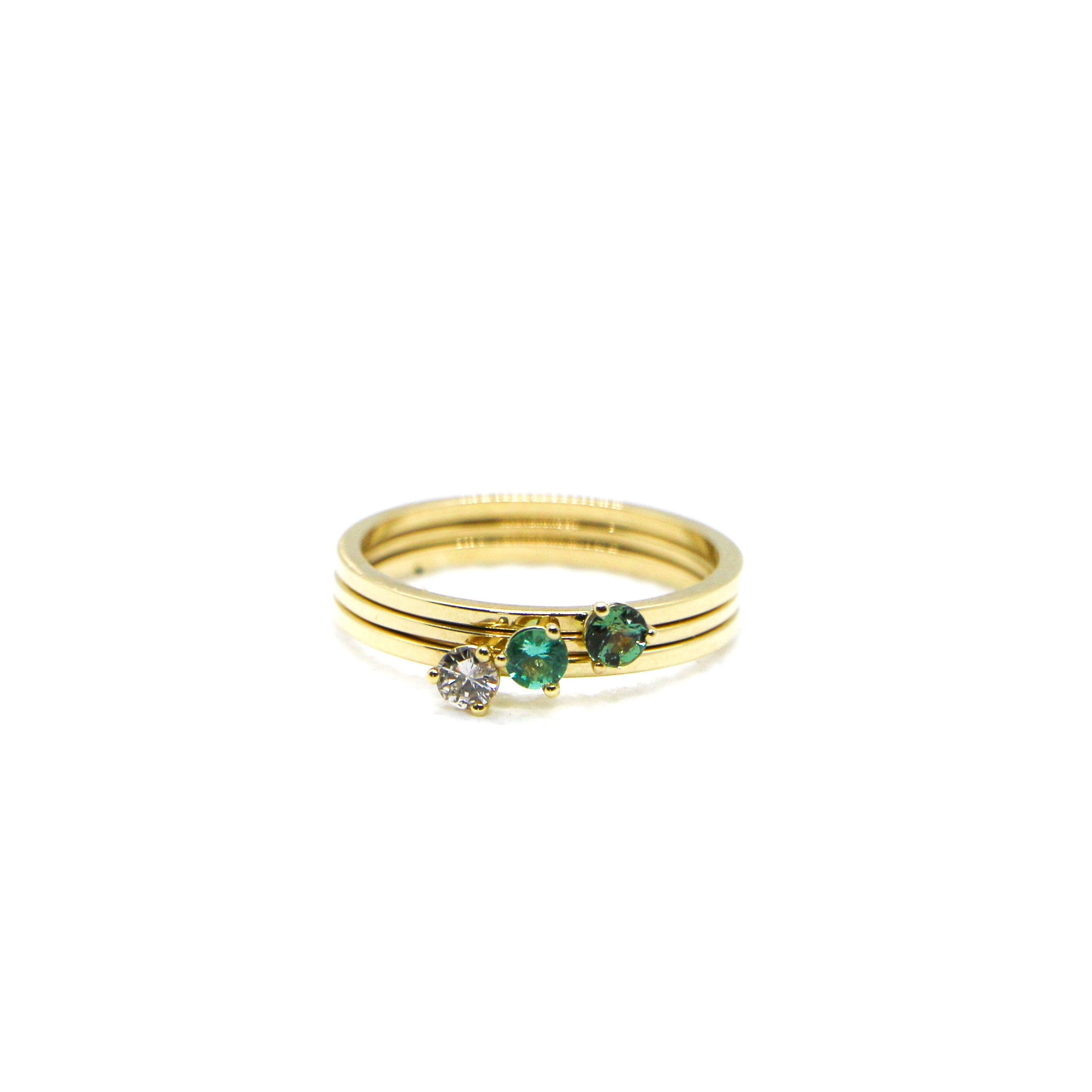 Yellow Gold Birthstone Ring -SRY Stack - Diamond, Emerald, Alexandrite