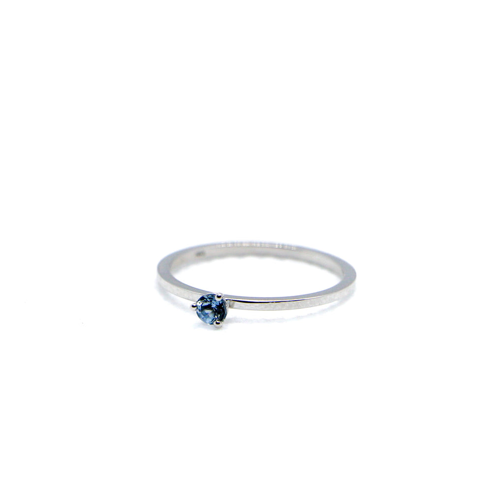 Blue Zircon White Gold Birthstone Ring -SRW